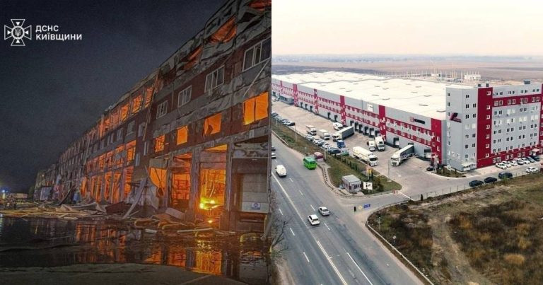 Massive Warehouse Complex Near Kyiv Destroyed in Shelling Attack