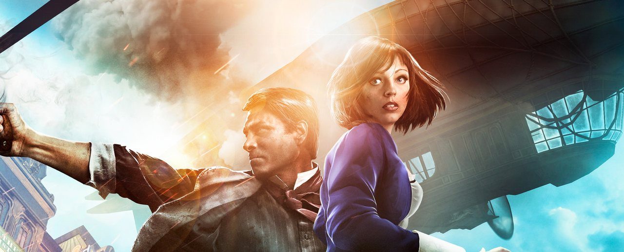 Key art for BioShock Infinite showing the floating city of Columbia