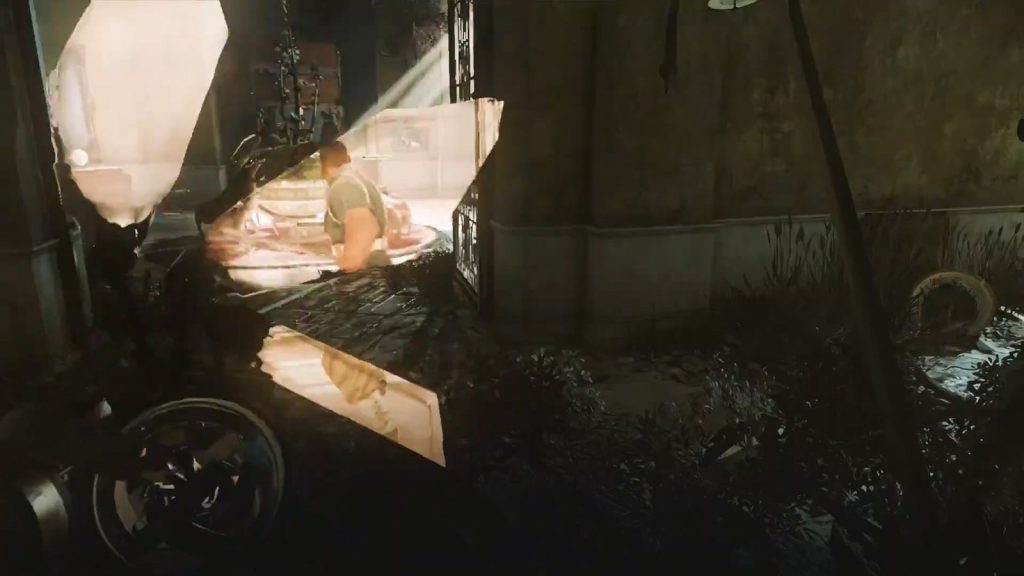 Screenshot from Dishonored 2 showing the decaying mansion of the A Crack in the Slab mission