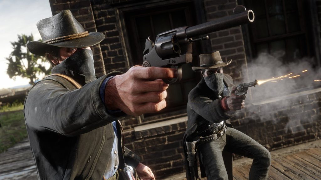 Gameplay scene from Red Dead Redemption 2 in the open world
