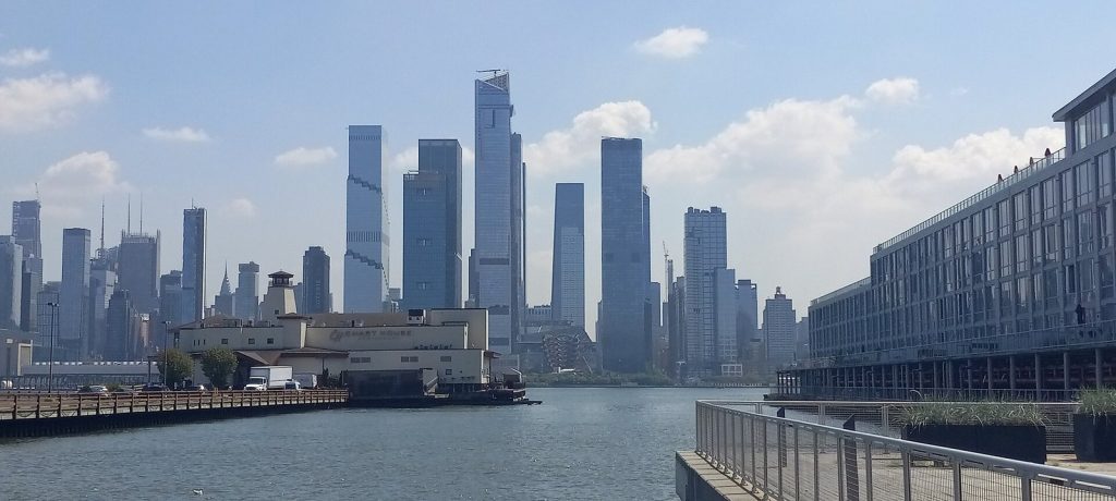 Panoramic view of the Manhattan skyline across the Hudson River from Weehawken